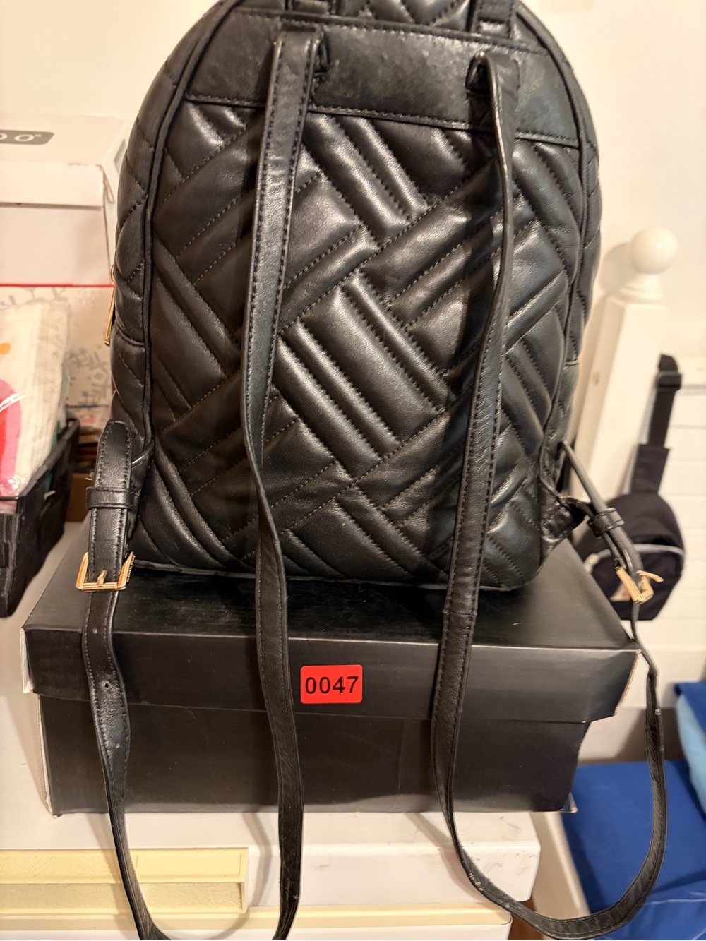 Quilted Faux Leather Black Mini Backpack